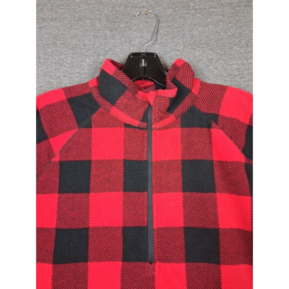 Eddie Bauer Womens Jacket XL Back Red Buffalo Plaid Fleece 1/4 Zip Gorp Camping